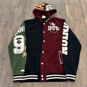 Aape by Bathing Ape Button Snap Hooded Hooded Varsity Jacket Multi Color Size L
